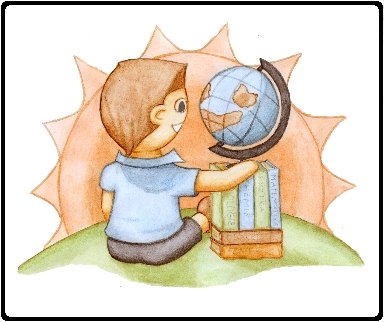 Chlapec objm globus pi zpadu slunce